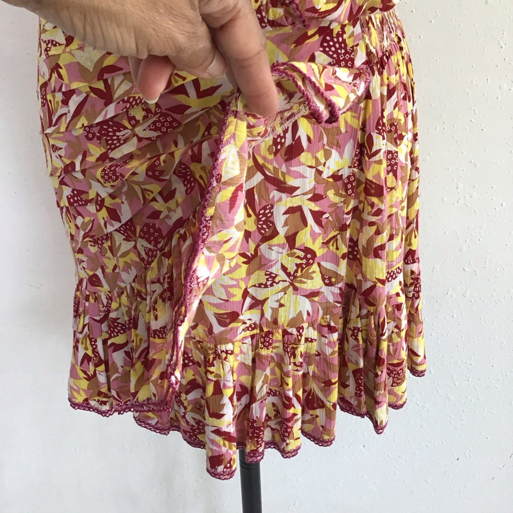 Poupette St Barth Women Elegant Mini Dress S Pink Yellow Floral - Picture 9 of 14